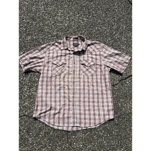 Pendleton Shirt Mens XL Plaid Short Sleeve Frontier Western Pearl Snap red tan